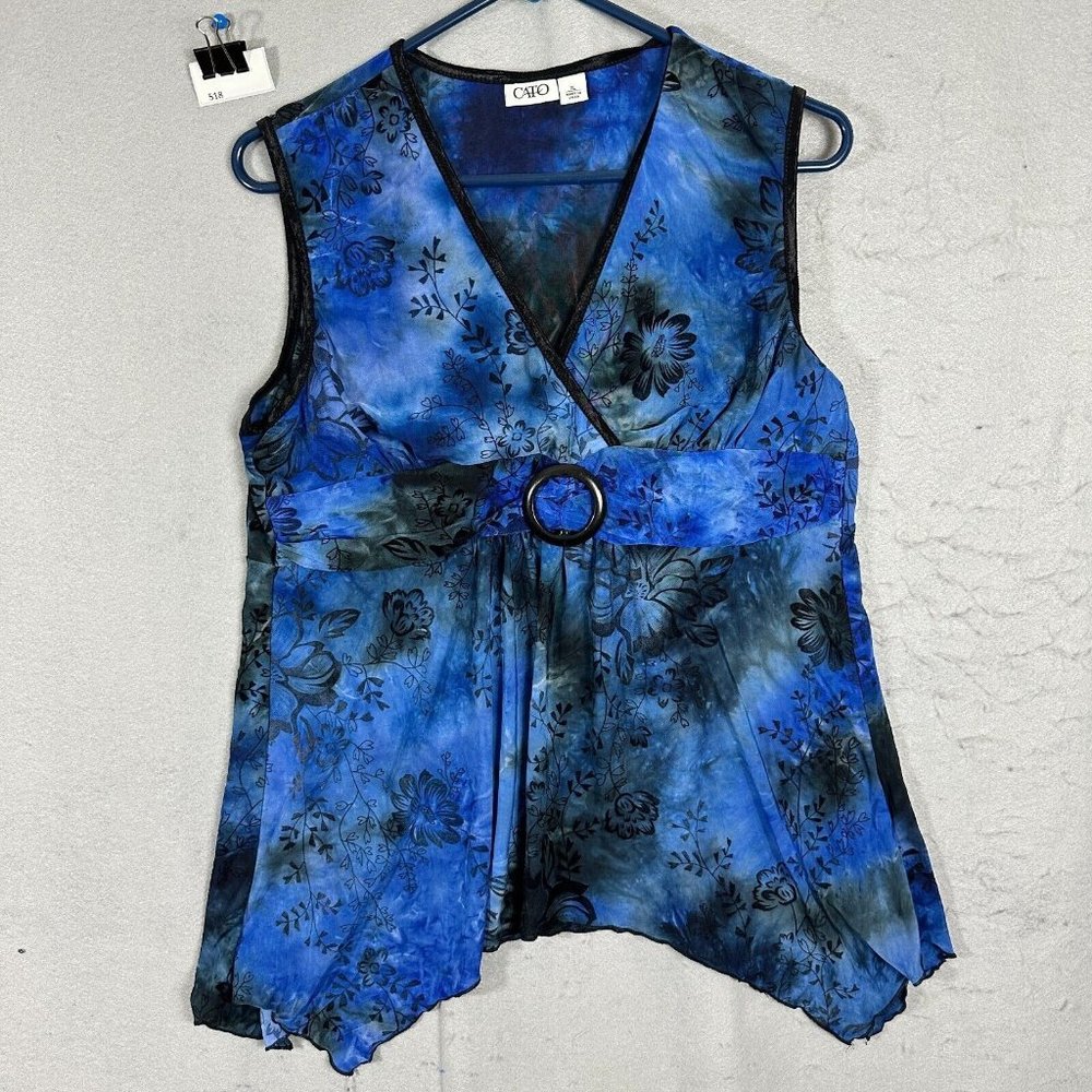 Cato Womens Blue Flower V Neck Sleeveless Blouse pullover Plus Size XL